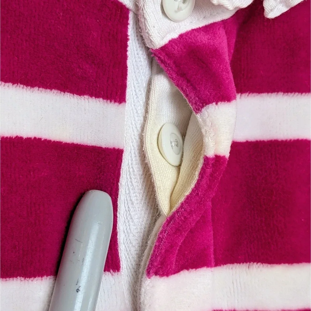 Polo Ralph Lauren Pink & White Striped Velour Footie One Piece Romper 9 Months